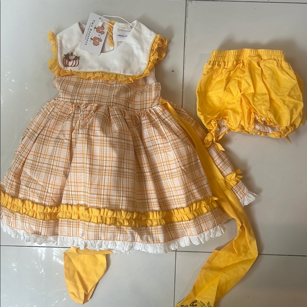 Yellow and White Formal Dress with Peter Pan Collar